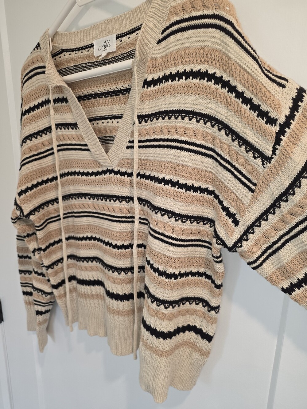 Able LA Oversized Striped Sweater With Tie Neck Detail SZ M